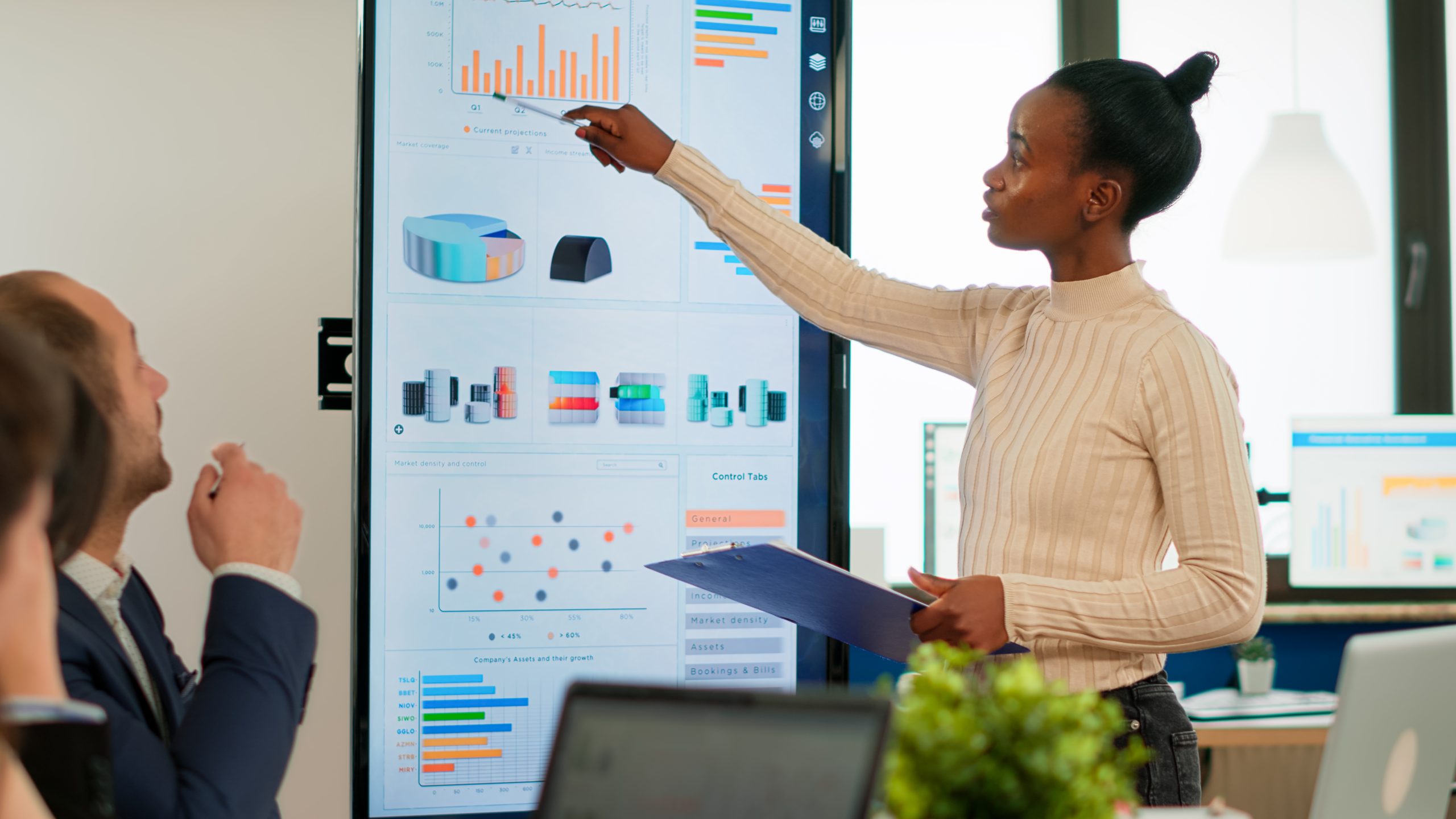 Corporate business people meeting in boardroom Corporate business people meeting in boardroom, african manager brainstorming with colleagues, discussing strategy, sharing problem, solving ideas collaborating in conference room of company